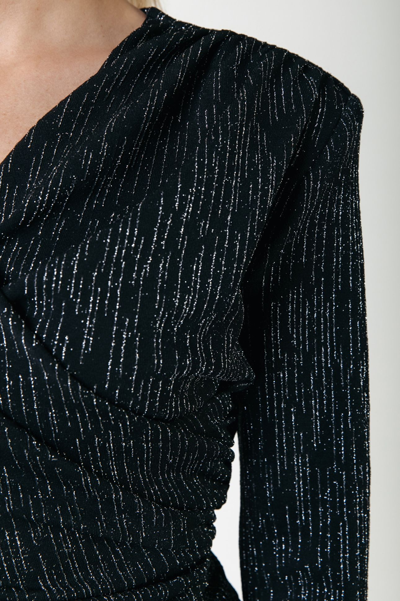 BRYSSA LUREX STRIPES PADDED DRESS LS METALLIC SILVER 4