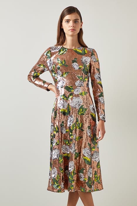 MARCEL SEQUIN MIDI DRESS ROSE GOLD/BLACK 1