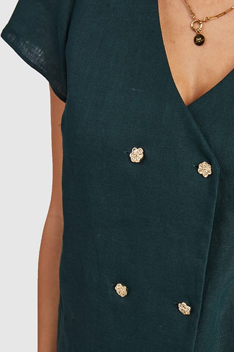 IMPERIAL GREEN LINEN BUTTONED WRAP TOP 6