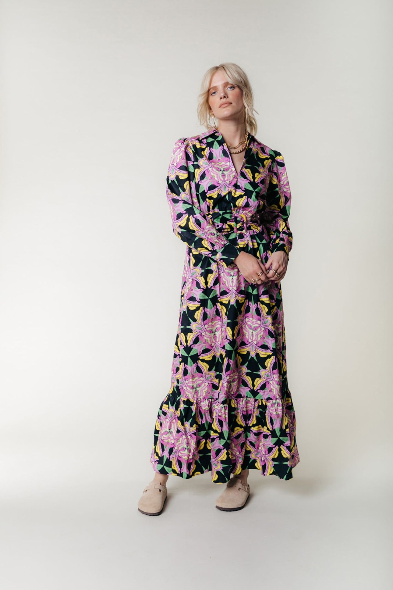 DAVINA GRAPHIC FLOWER MAXI DRESS LS CANDY PINK 1