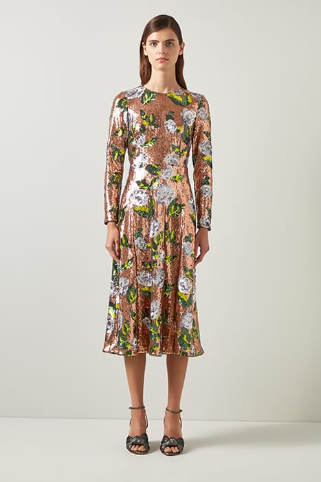 MARCEL SEQUIN MIDI DRESS ROSE GOLD/BLACK 2