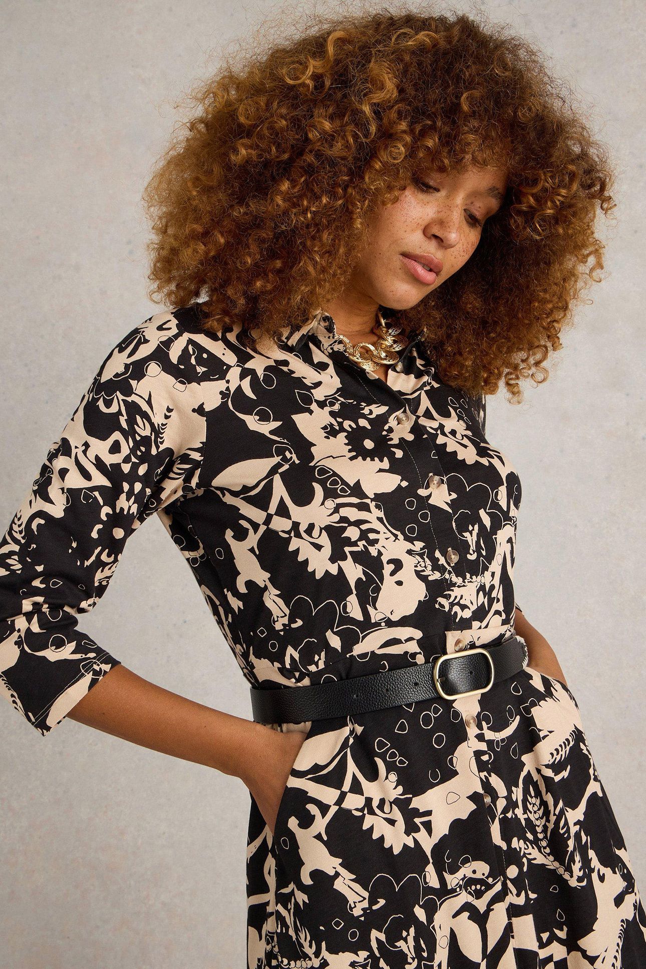 RUA JERSEY SHIRT DRESS BLACK PRINT 5