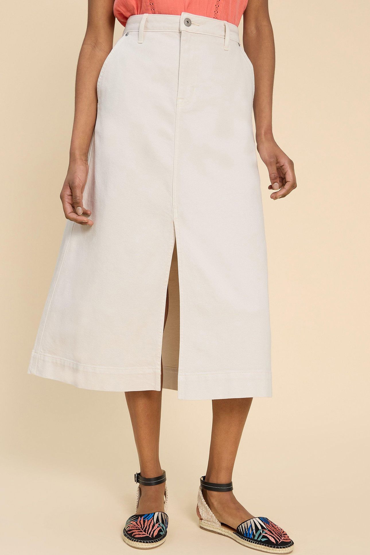 ALLIE DENIM MIDI SKIRT LIGHT NATURAL 1
