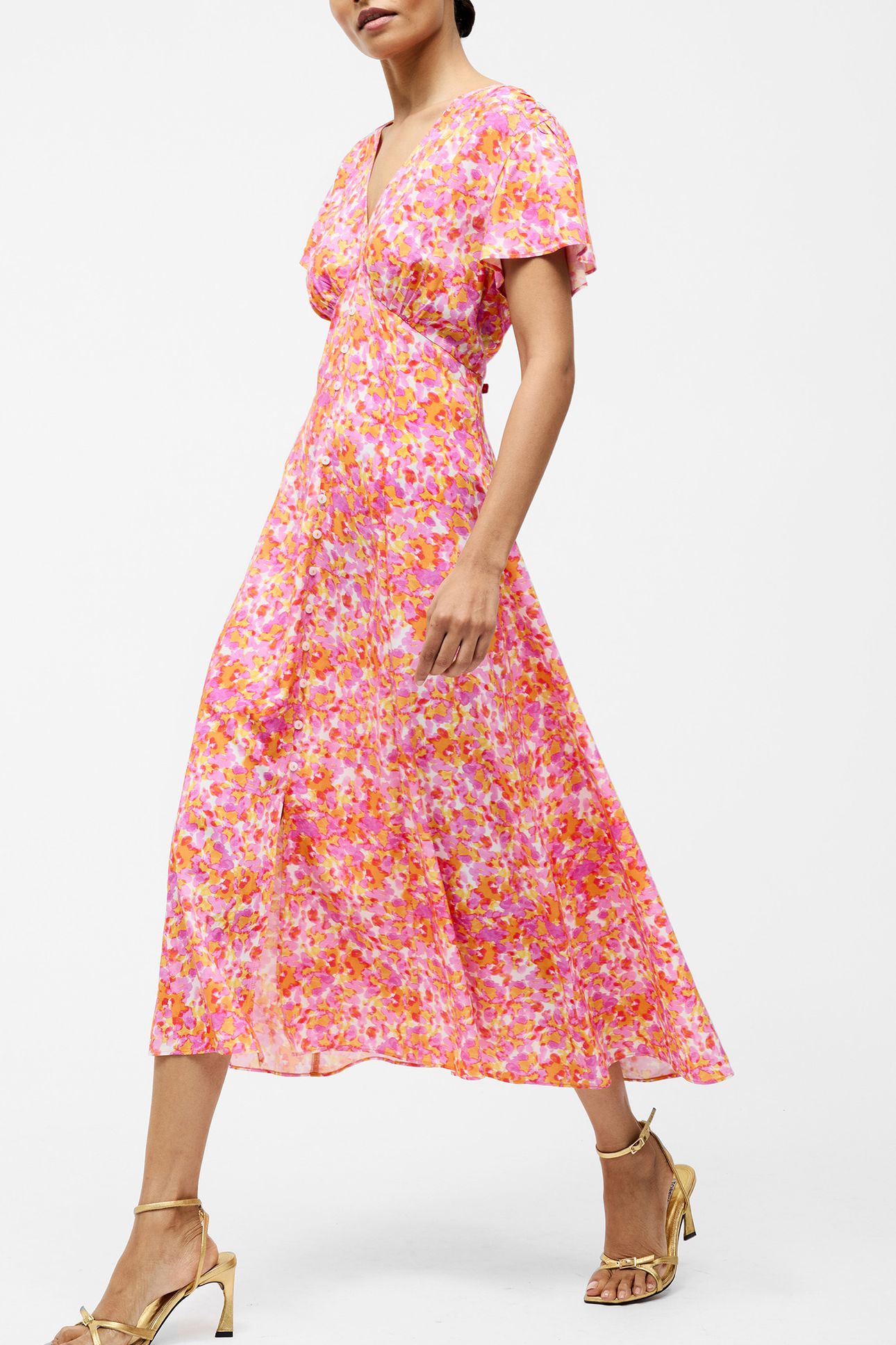 CASS BUTTON DRESS PERSIMMON MULTI 3
