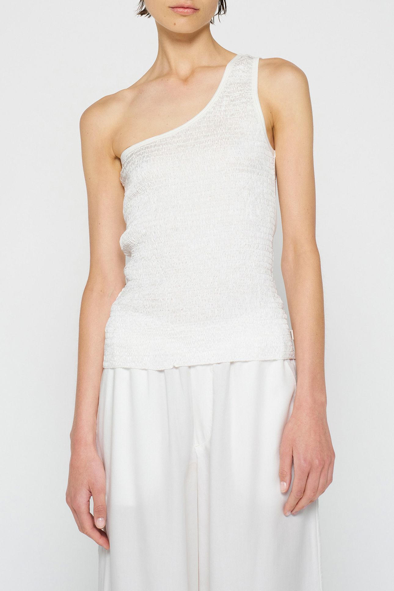 ONE SHOULDER SMOCK TOP ECRU 1