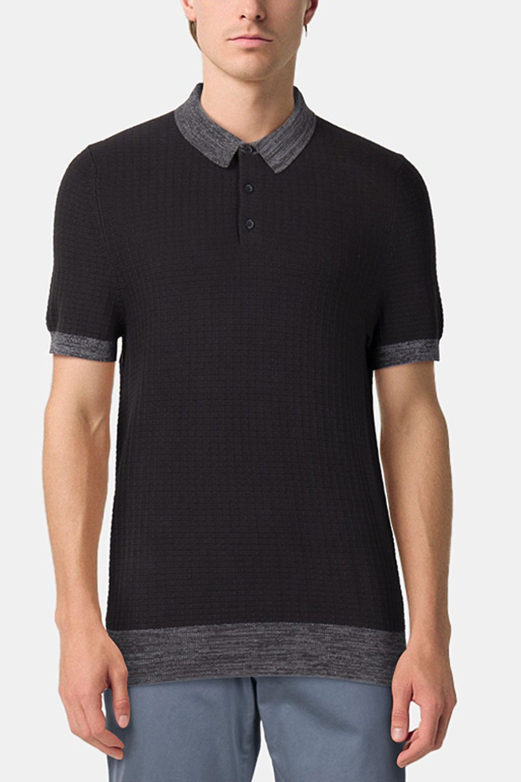 MARLED RIB SWEATER SS POLO BLACK GREY 1