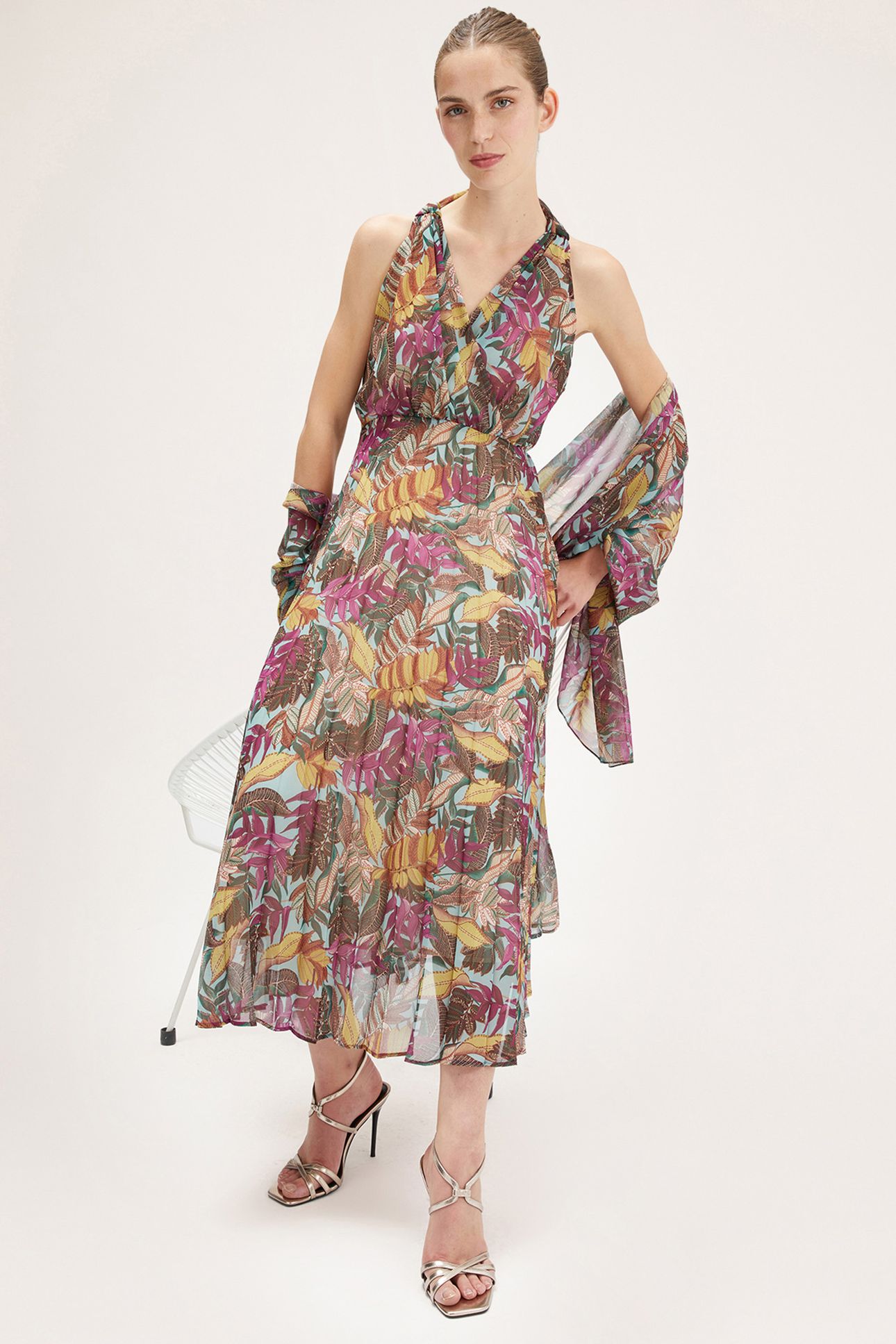 ETHNIC PATTERN GEORGETTE DRESS WITH SCARF VIOLET 4