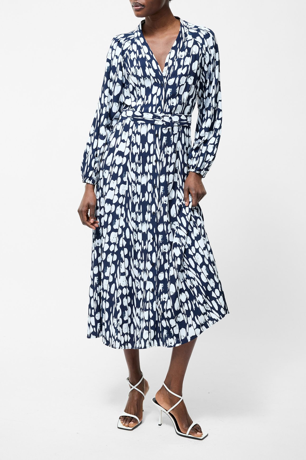 ISLANNA LONG SLEEVE BELTED MIDI DRESS MIDNIGHT/SUMMER WHT 1