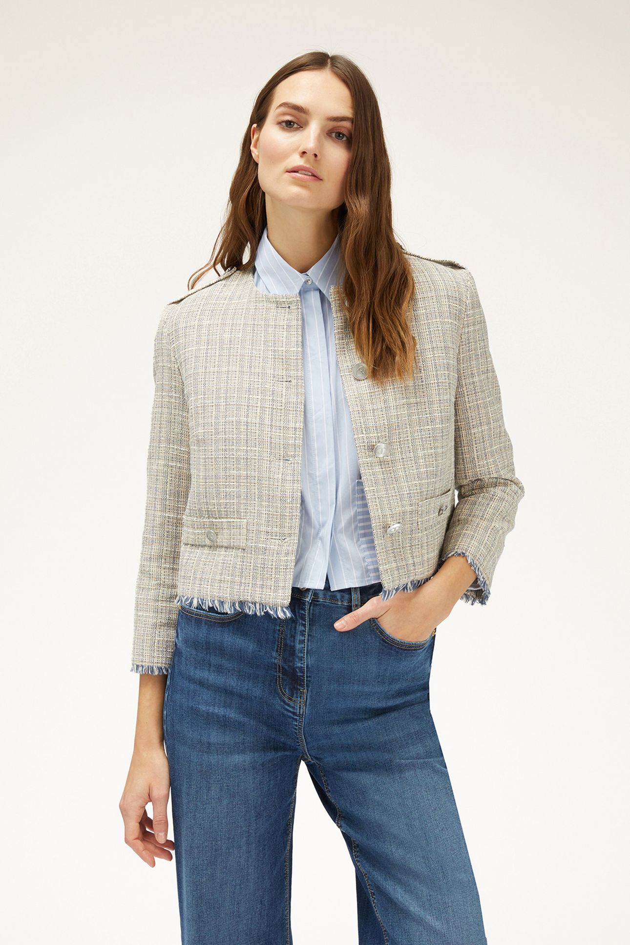 SHORT LUREX TWEED JACKET BLUE 1