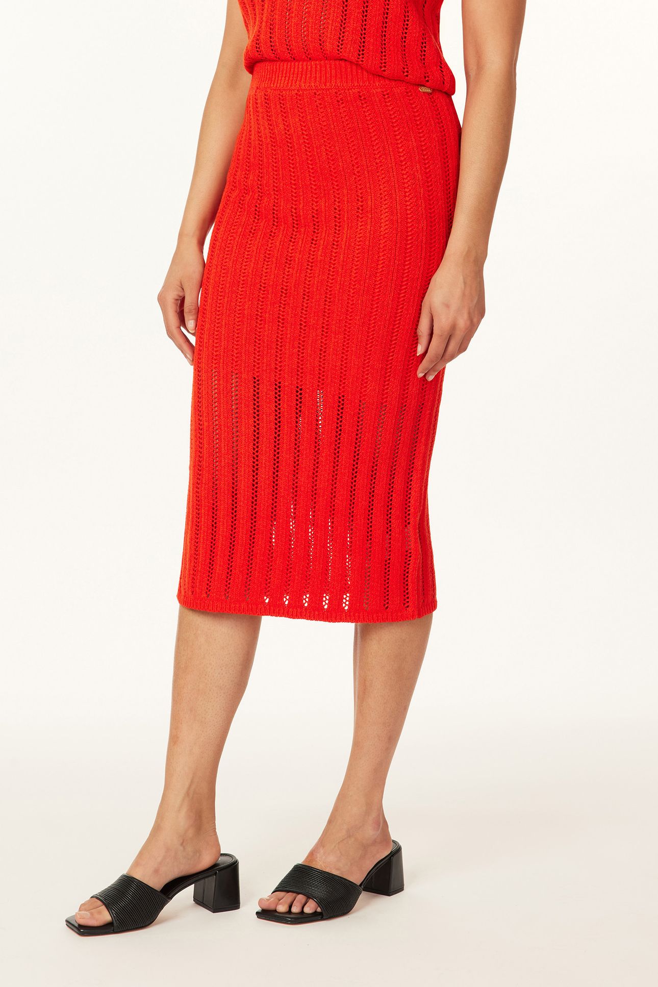 PENCIL SCALLOP KNIT SKIRT ORANGE.COM 3