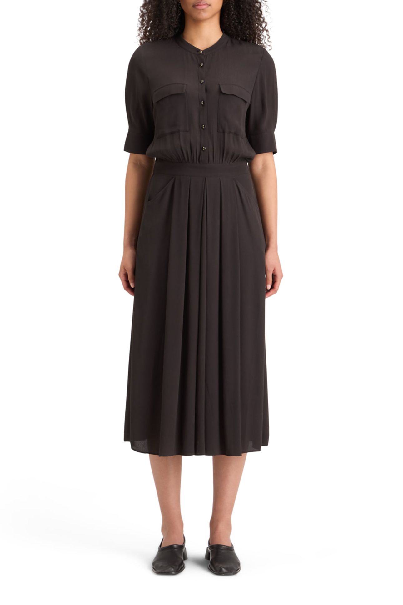 CREPE MIDI DRESS WITH CHEST POCKETS EVENING BLACK 1