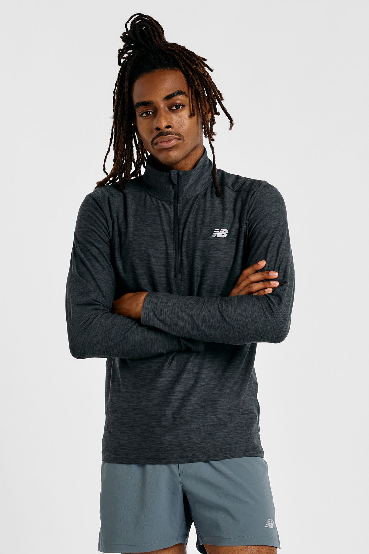 SPORTS 1/4 ZIP LONG SLEEVE TOP IN BLACK SPACE DYE 1
