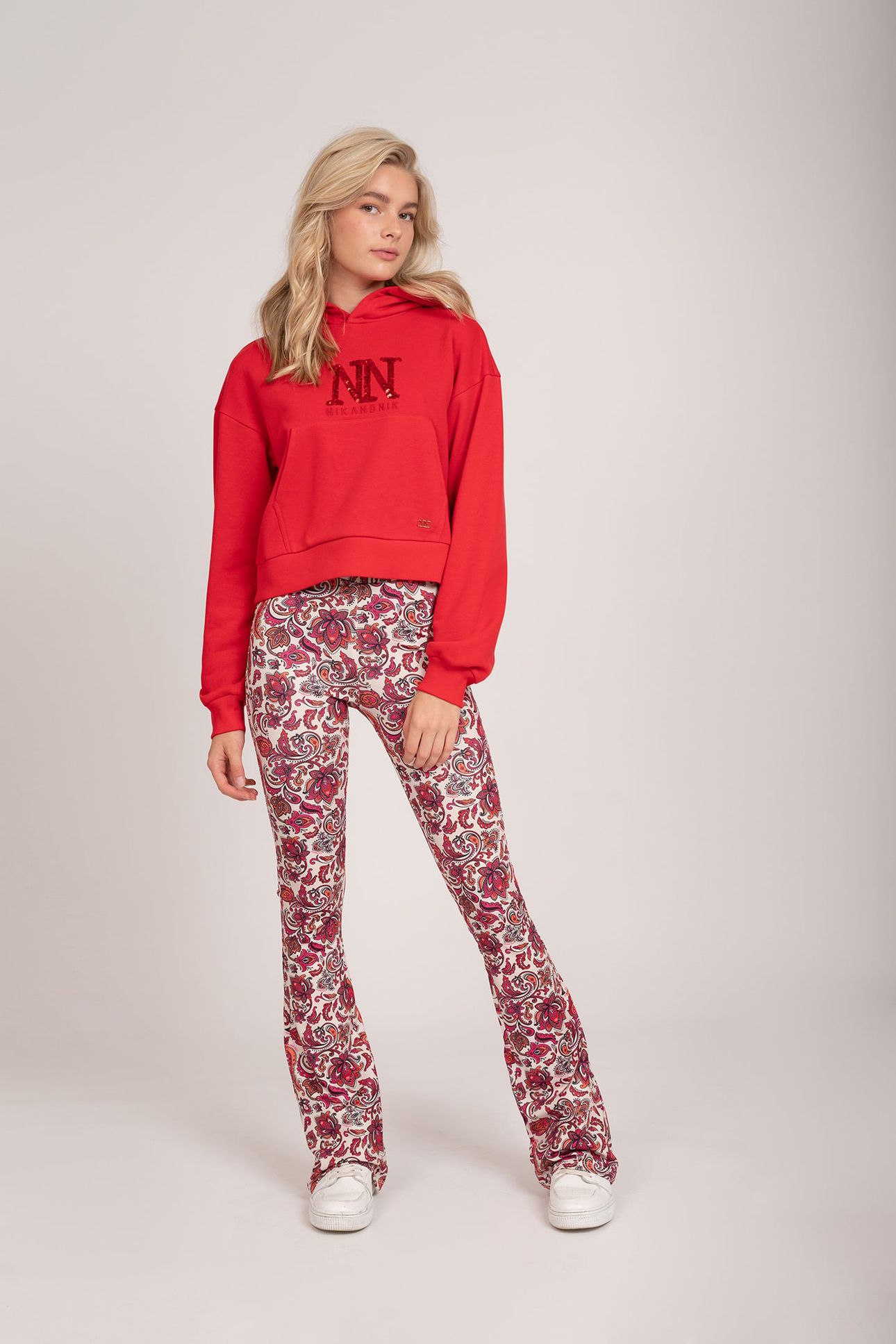 PRINTED FLARED PANTS VIBRANT ORANGE/FUCHSIA POP 1
