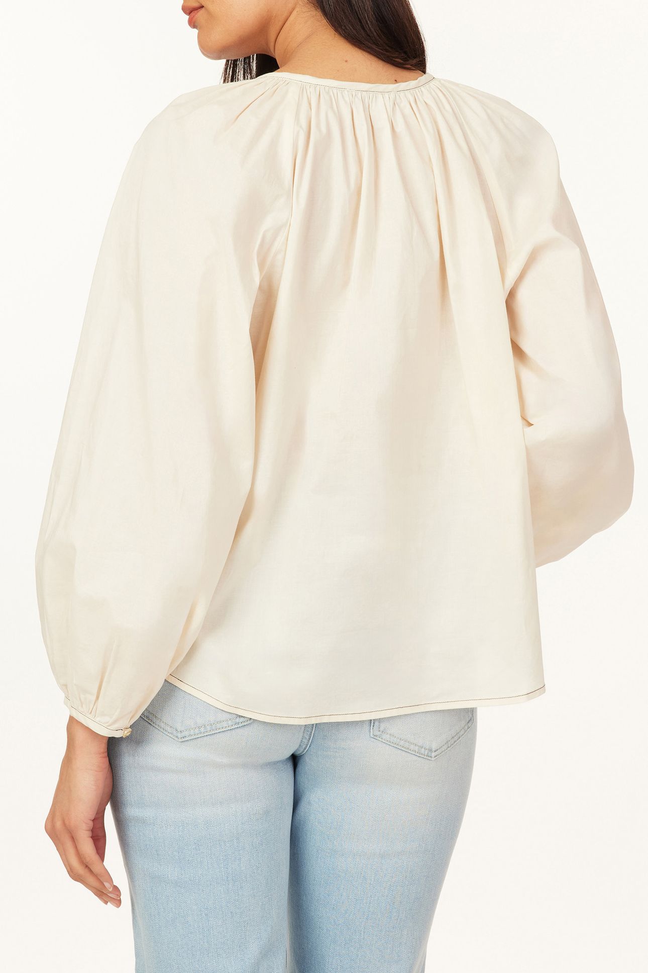 LONG SLEEVE WOVEN TOP WHITE CAP GREY 2