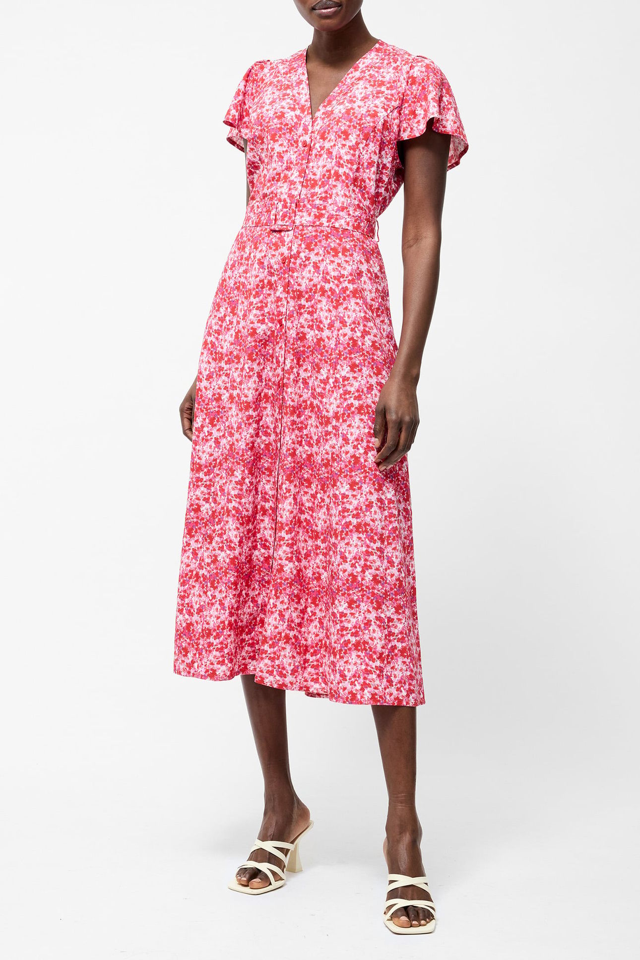 CASS BELTED MIDI DRESS RED MULTI 1