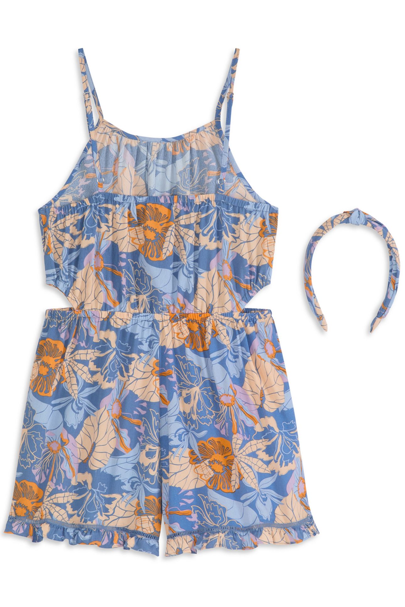 BIG GIRLS S&S 2 PC ROMPER AND HEADBAND SET BLUE/GREY 2
