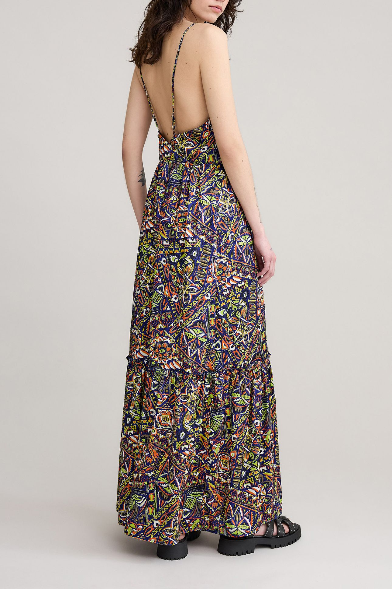 BLUE RECYCLED POLYESTER ETHNIC GRAPHIC DRESS 5