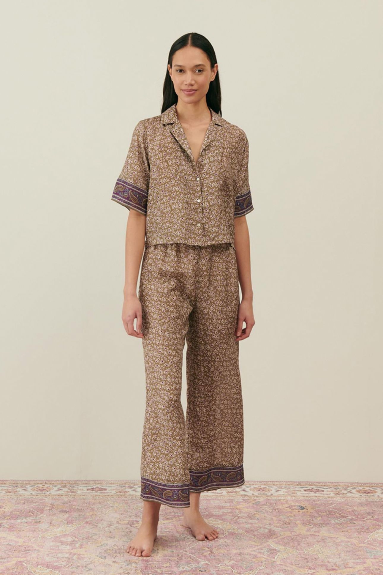 PAJAMAS TOP LOULOU KHAKI FREESIA DREAMS 1