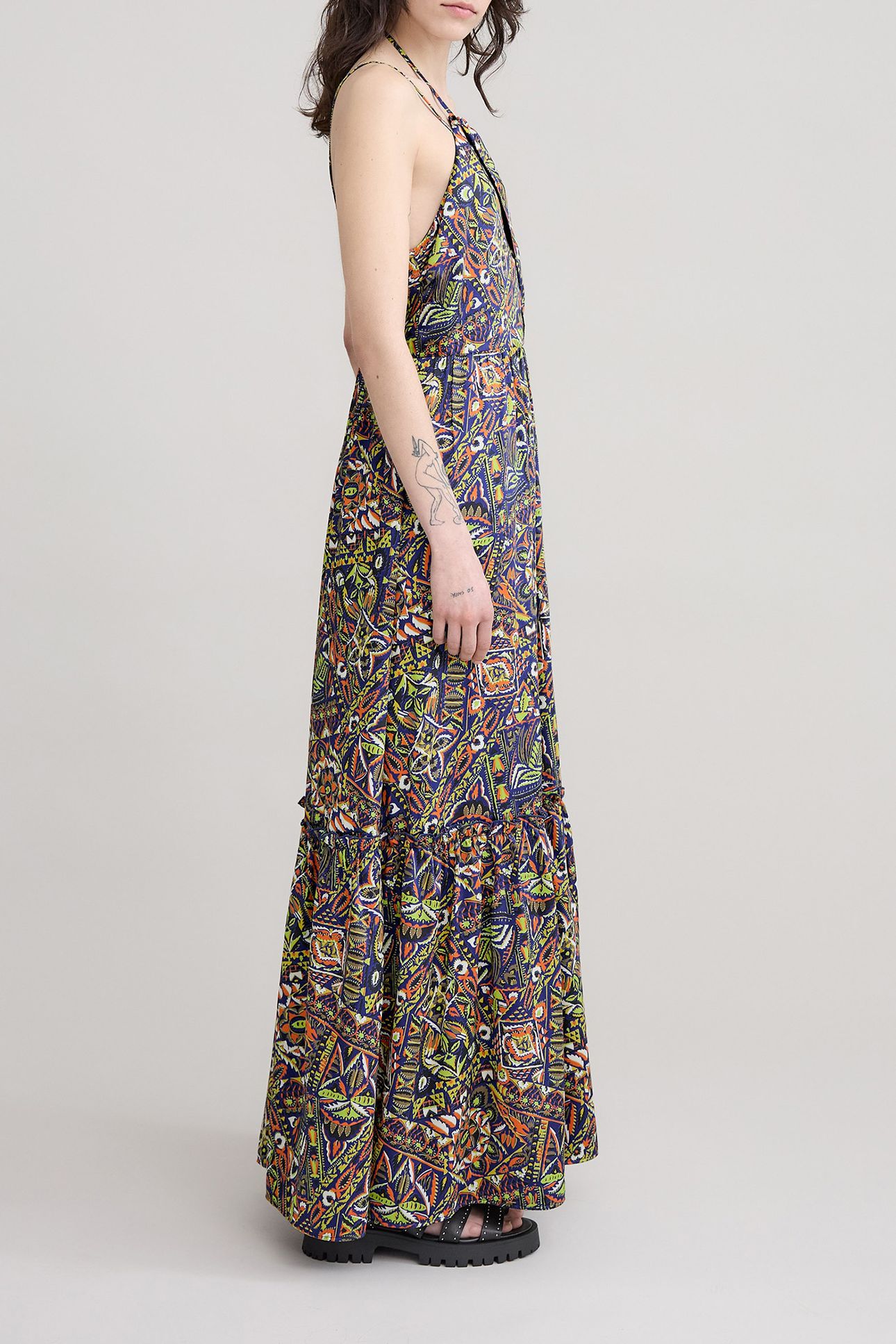 BLUE RECYCLED POLYESTER ETHNIC GRAPHIC DRESS 4