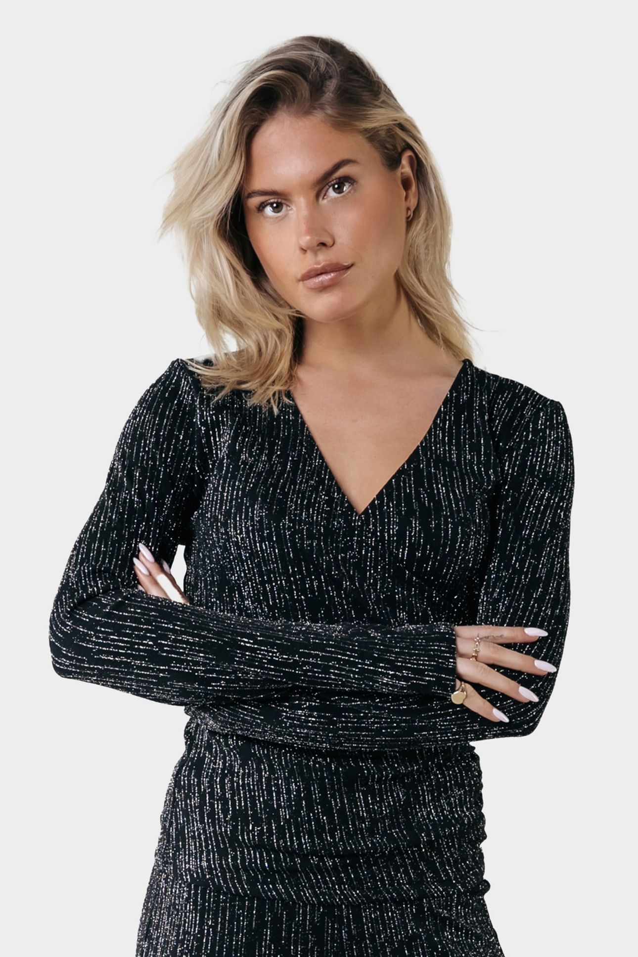 FAY LUREX STRIPE FAKE WRAP TOP METALLIC SILVER 1