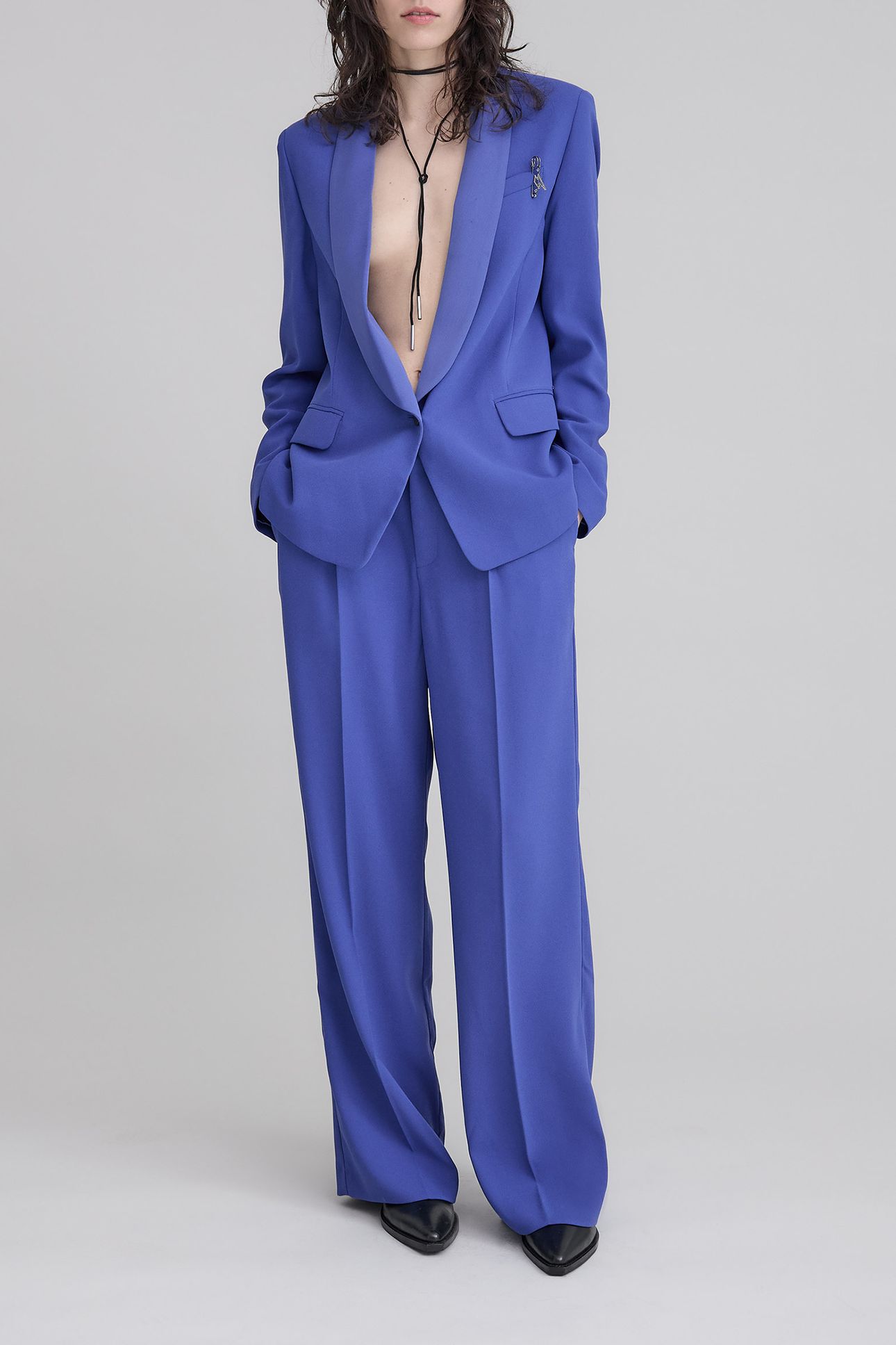 ROYAL BLUE DOUBLE-BELTED WIDE-LEG SUIT PANTS 2
