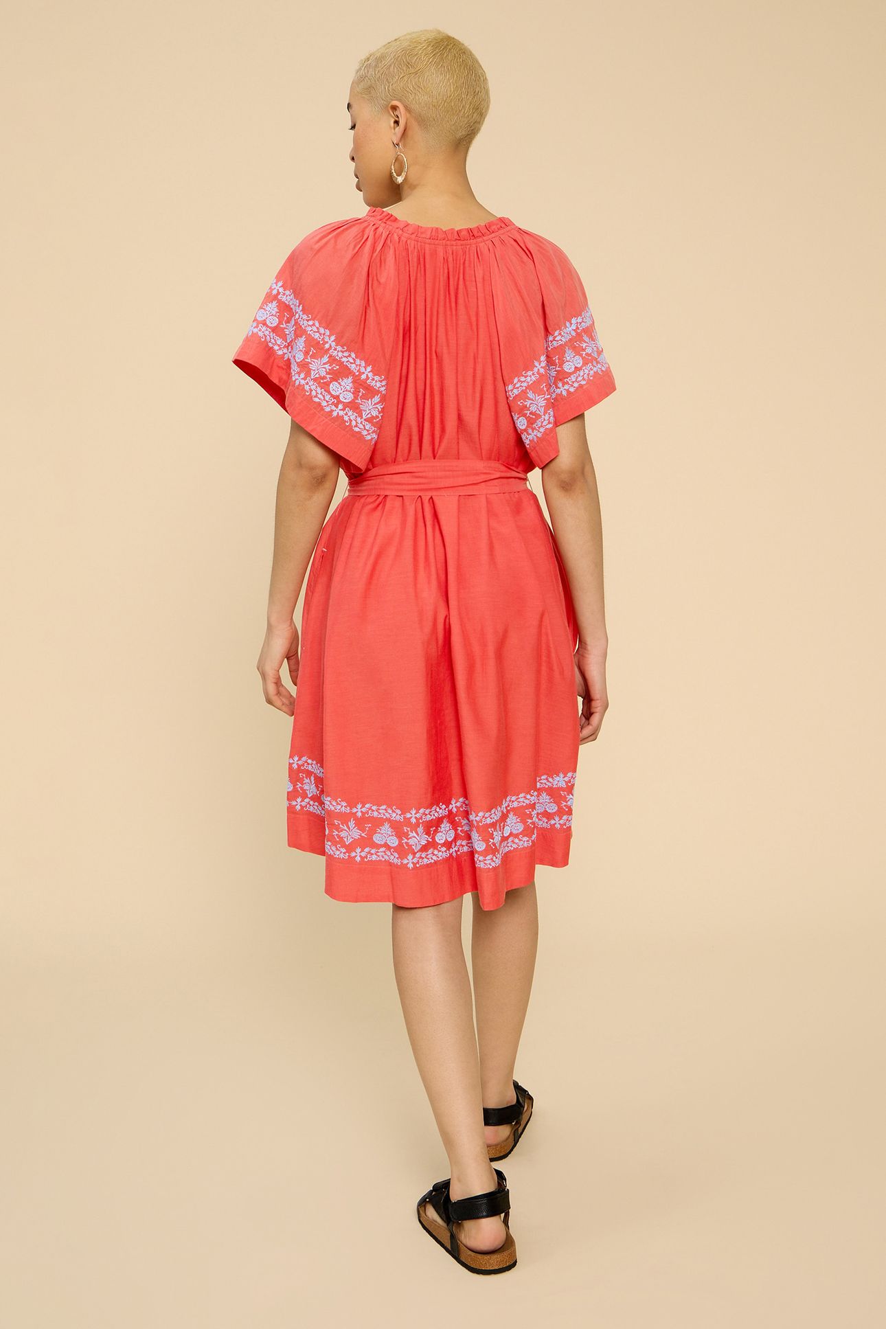 ANNA COTTON EMBROIDERED DRESS ORANGE MULTI 2