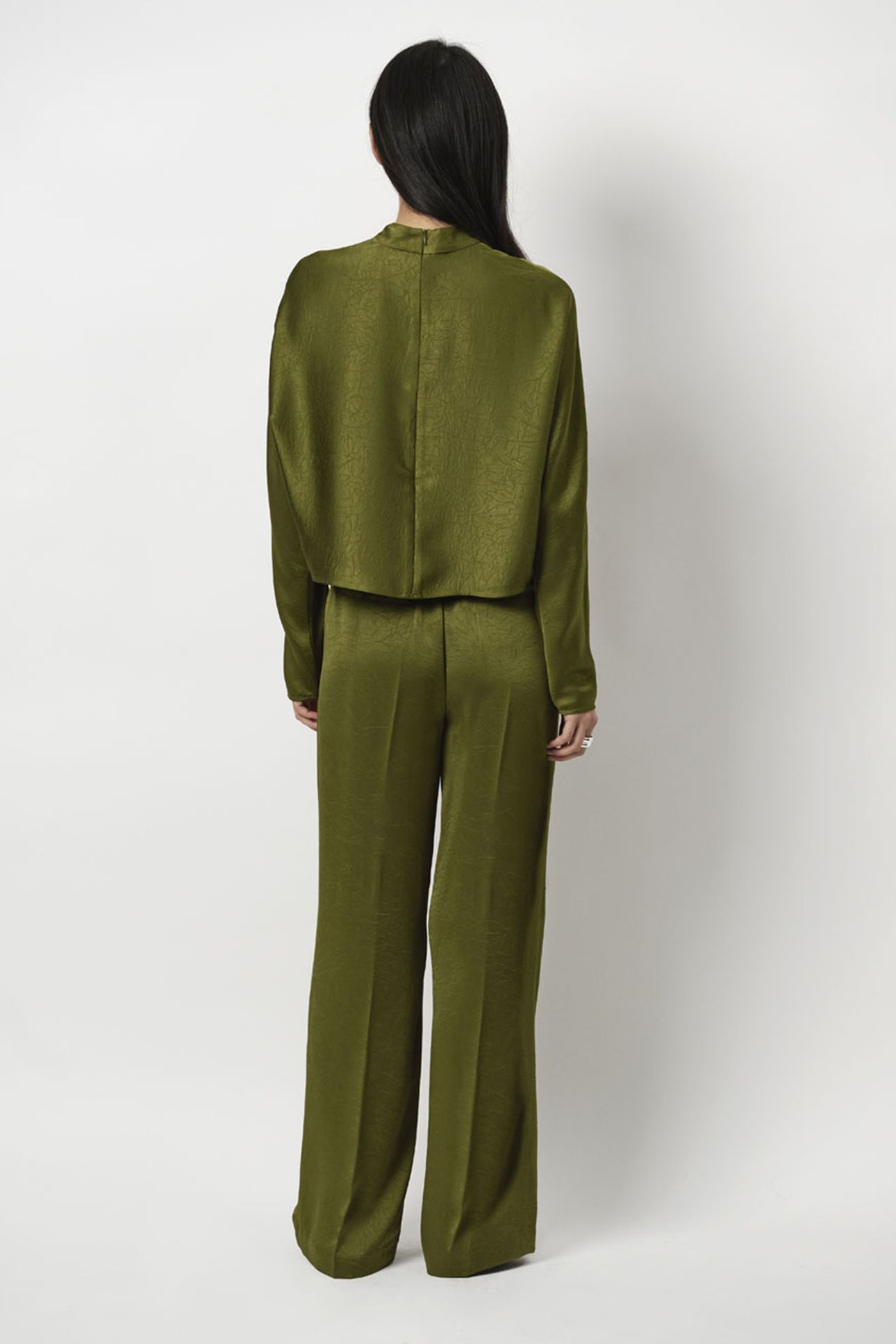 JULES CREASED SATIN PANTS FERN GREEN 2