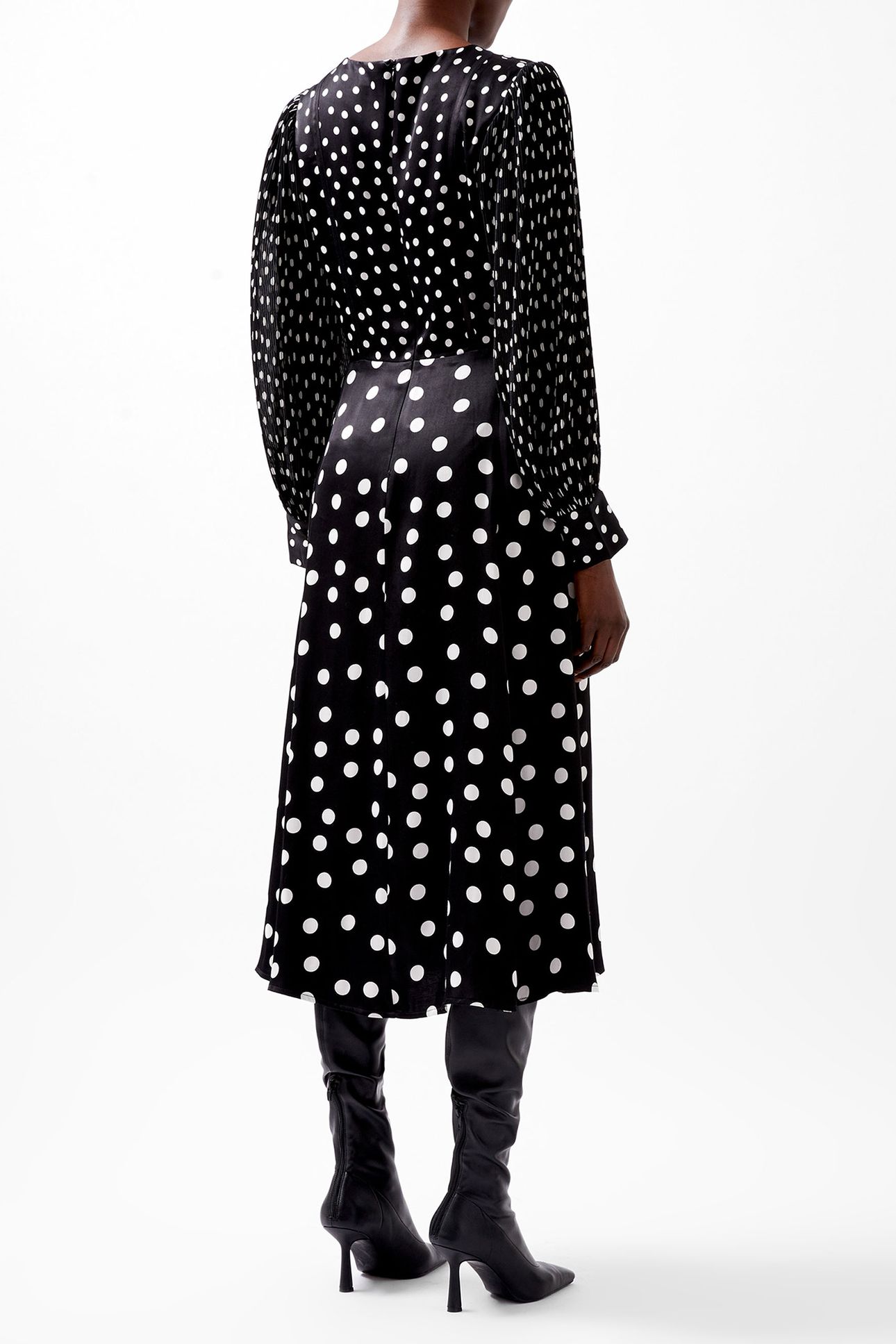 POLKA DOT CANDICE SATIN DRESS BLACK/WHITE 2