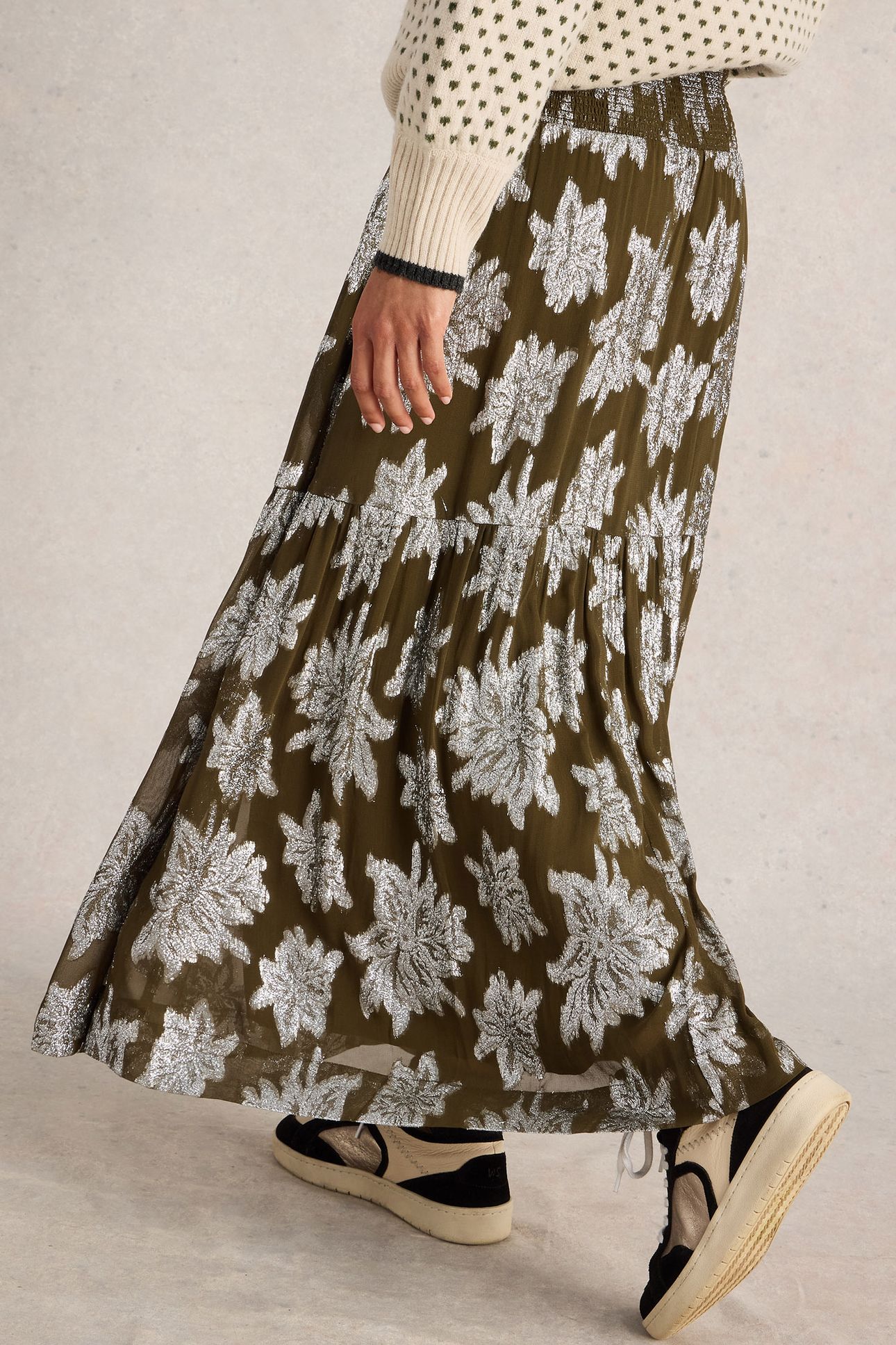 PHOEBE JACQUARD MAXI SKIRT GREEN MULTI 2