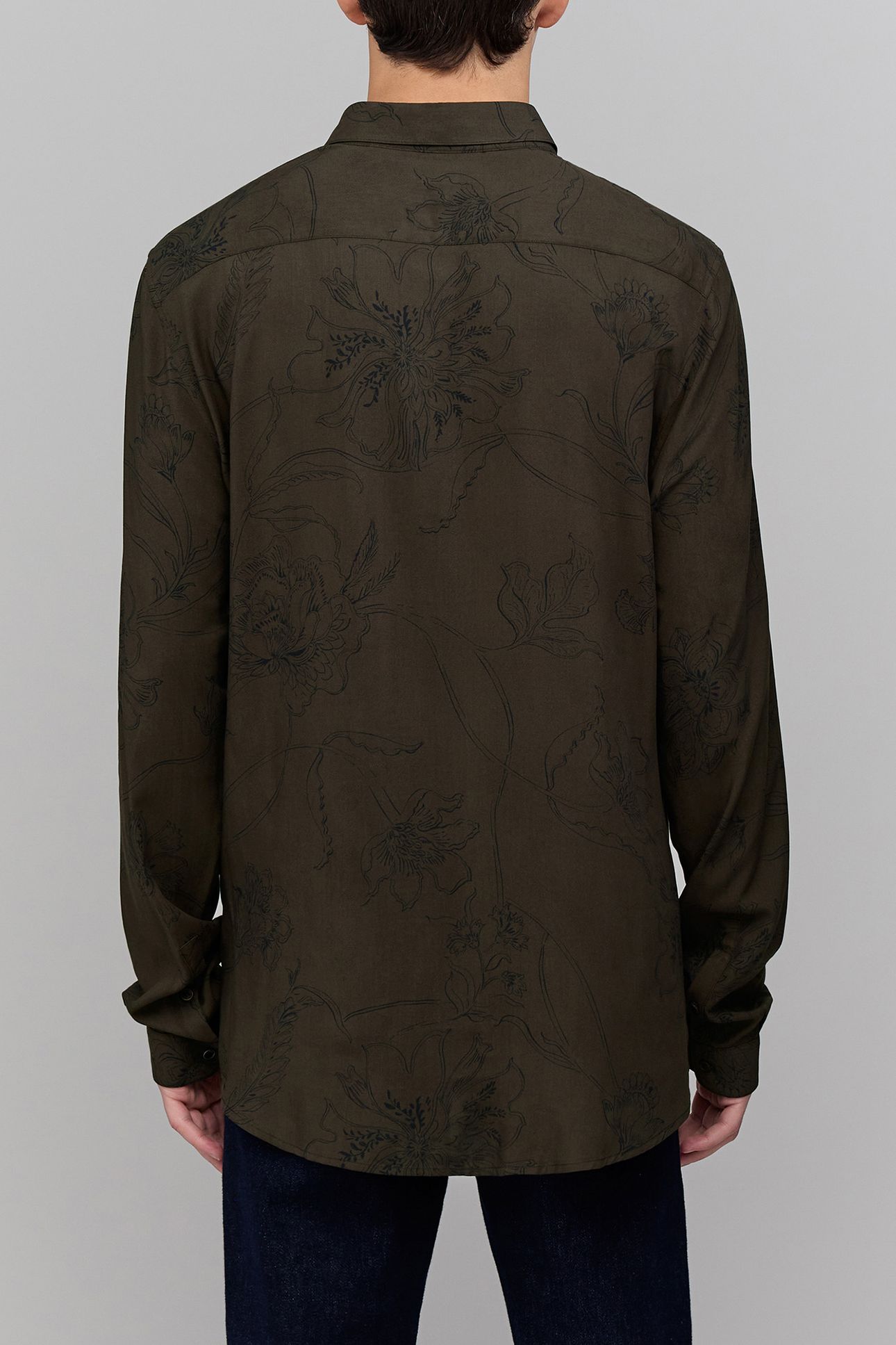 KHAKI MAXI FLOWER PRINT SLIM SHIRT 2