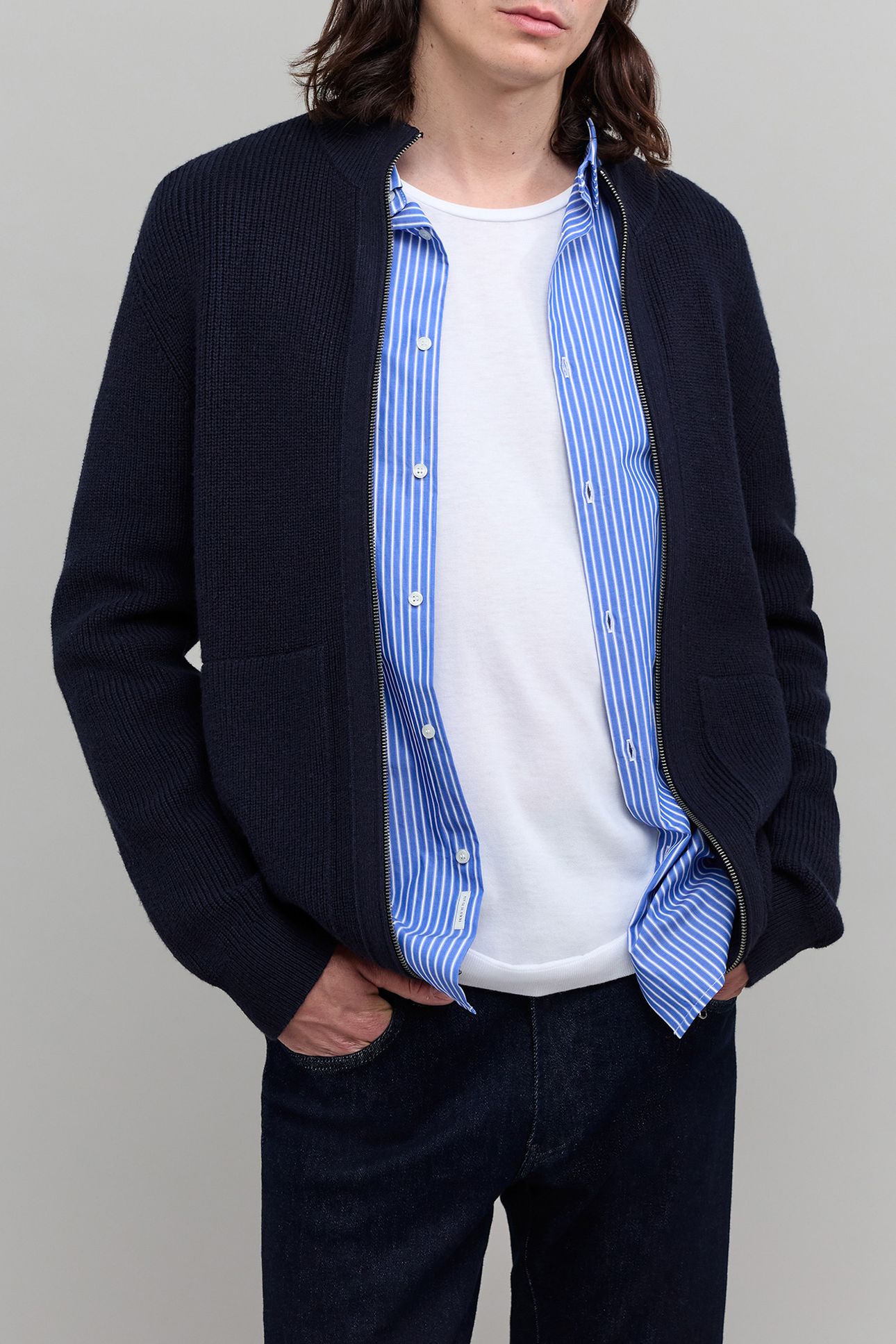 NAVY KNIT CARDIGAN WITH ZIP 5