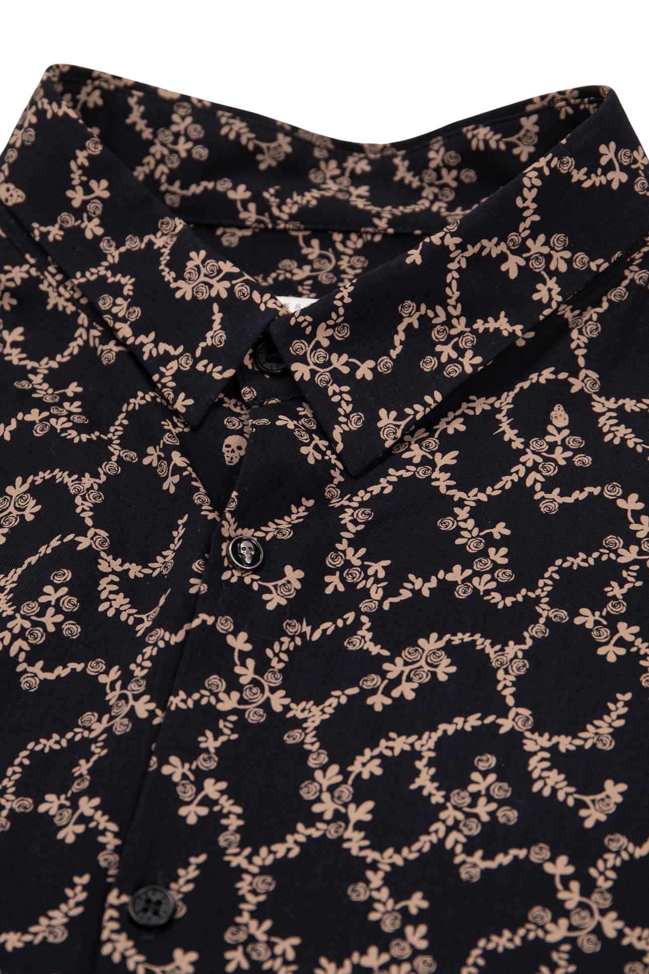 BLACK SLIM SHIRT WITH SKULL AND FLOWERS PRINT 6