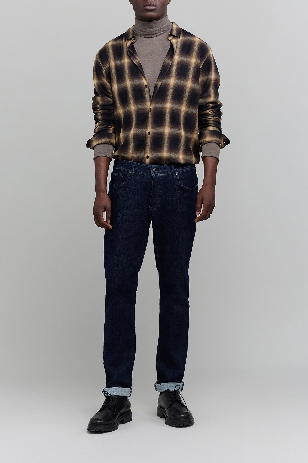 SHIRT REGULAR DARK KHAKI CHECK PATTERN HOMME 3