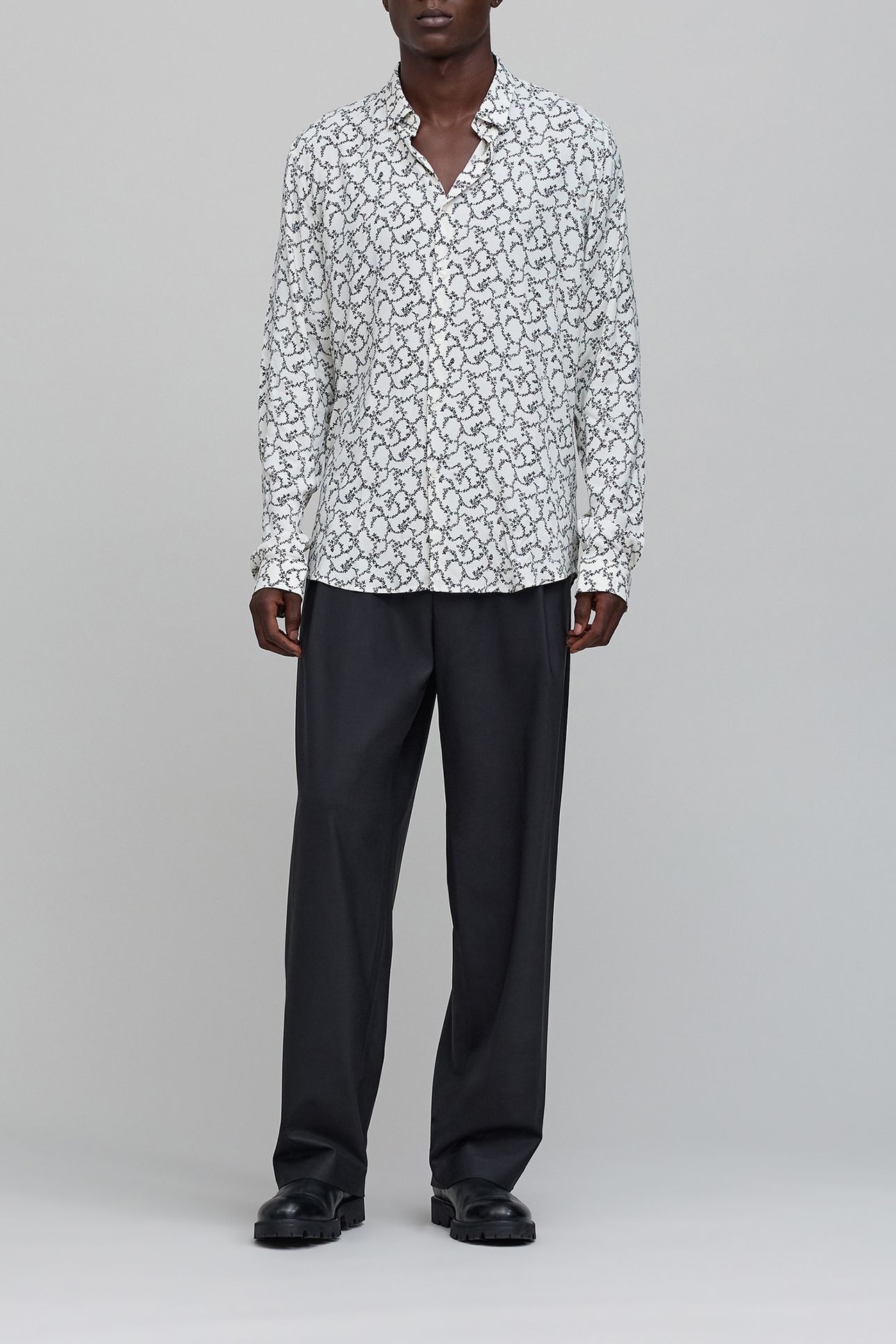 SLIM CHALK SHIRT WITH SKULL AND FLOWERS PRINT 3