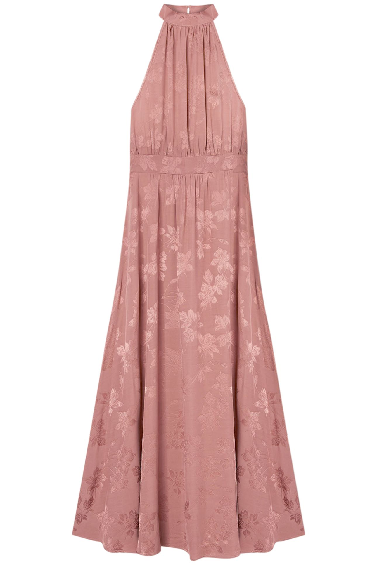 JACQUARD SATIN LONG HALTERNECK DRESS PINK 3