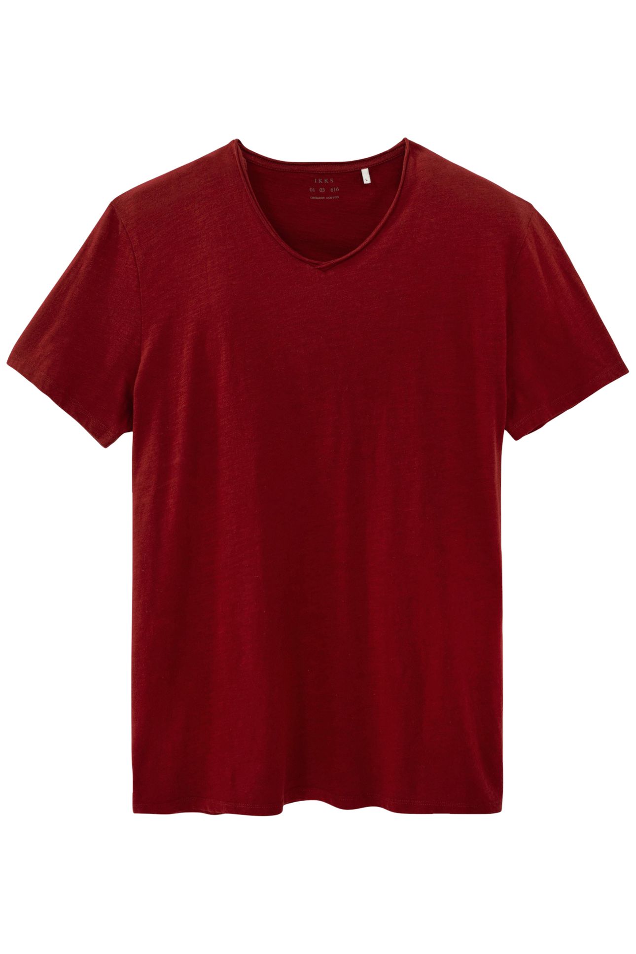DARK RED ORGANIC COTTON ESSENTIAL V-NECK T-SHIRT 4