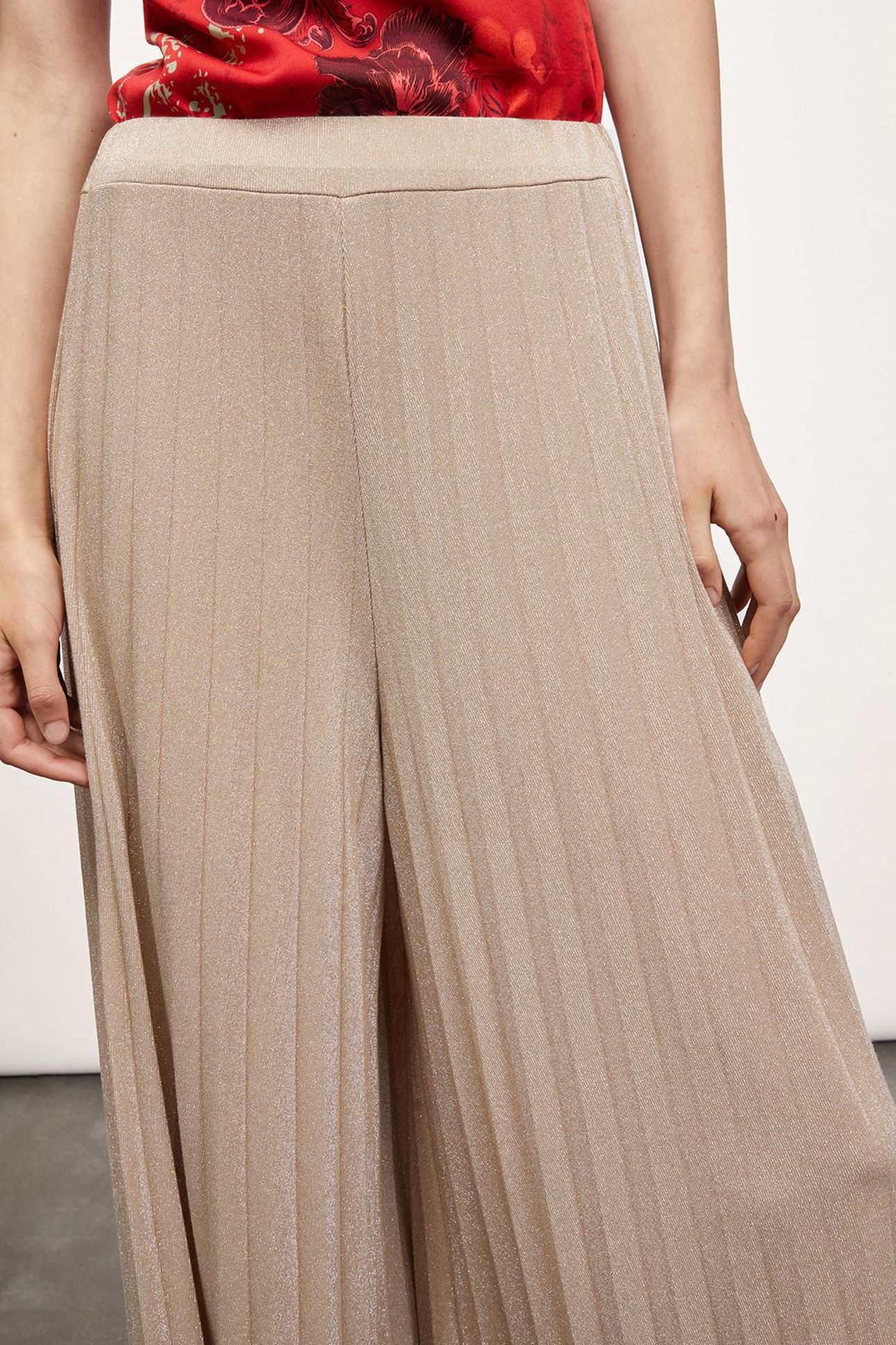 LUREX JERSEY PLEATED TROUSERS BEIGE 5