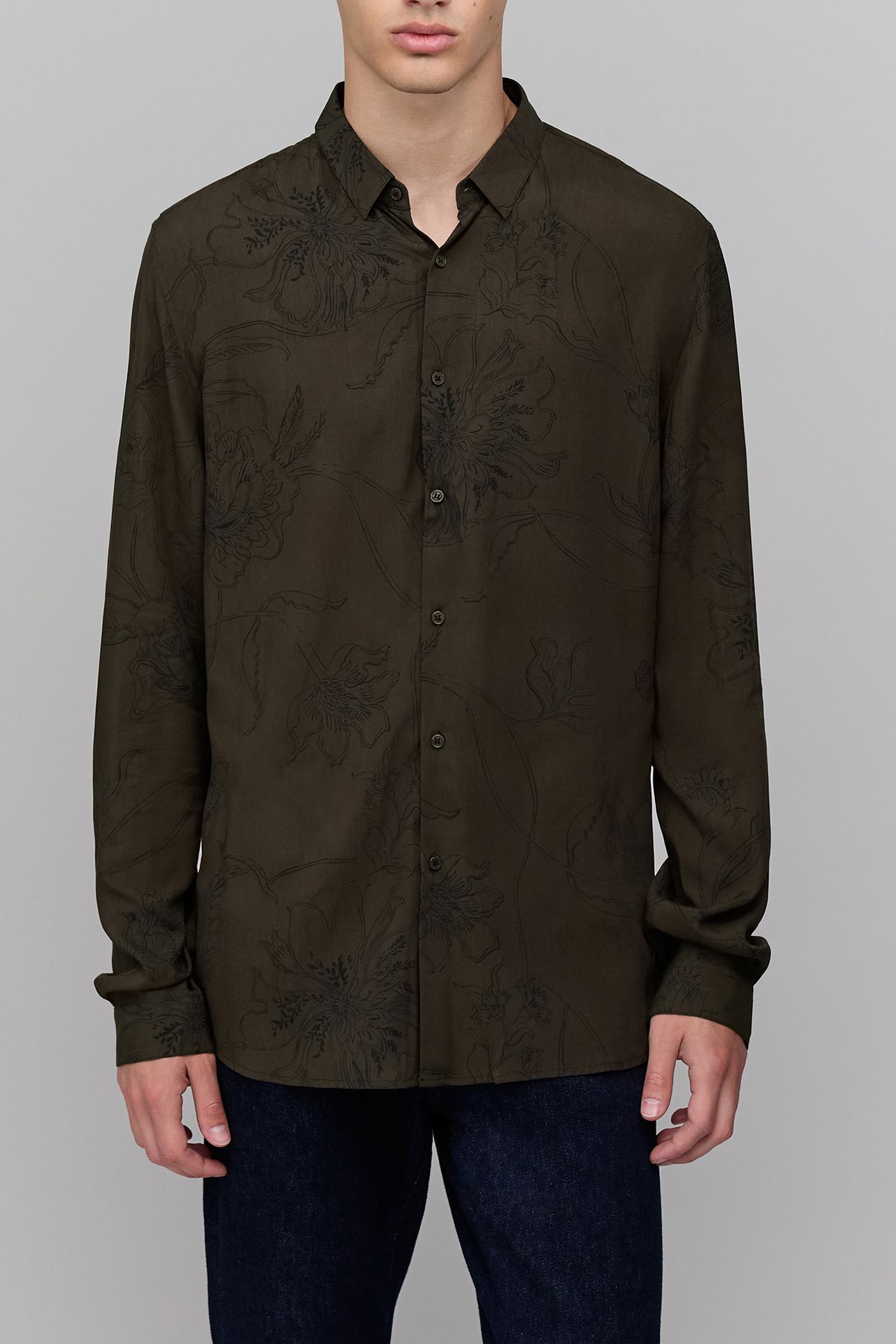 KHAKI MAXI FLOWER PRINT SLIM SHIRT 1