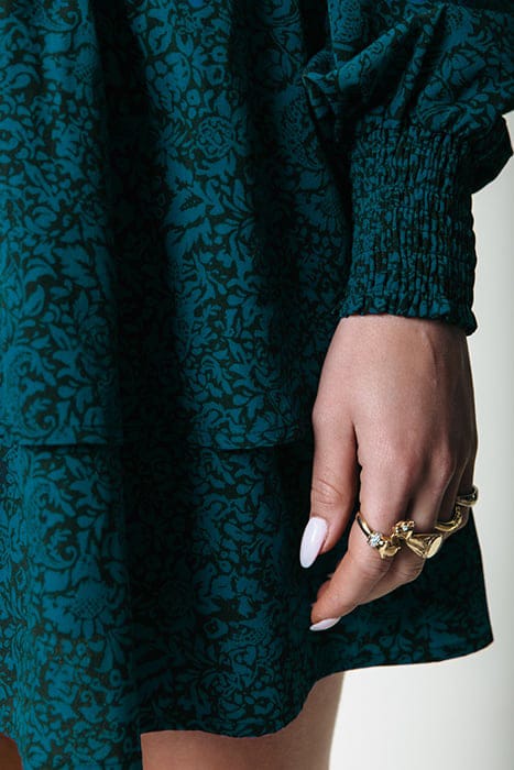 SACHA FLORAL RUFFLE DRESS LS DEEP TEAL 3