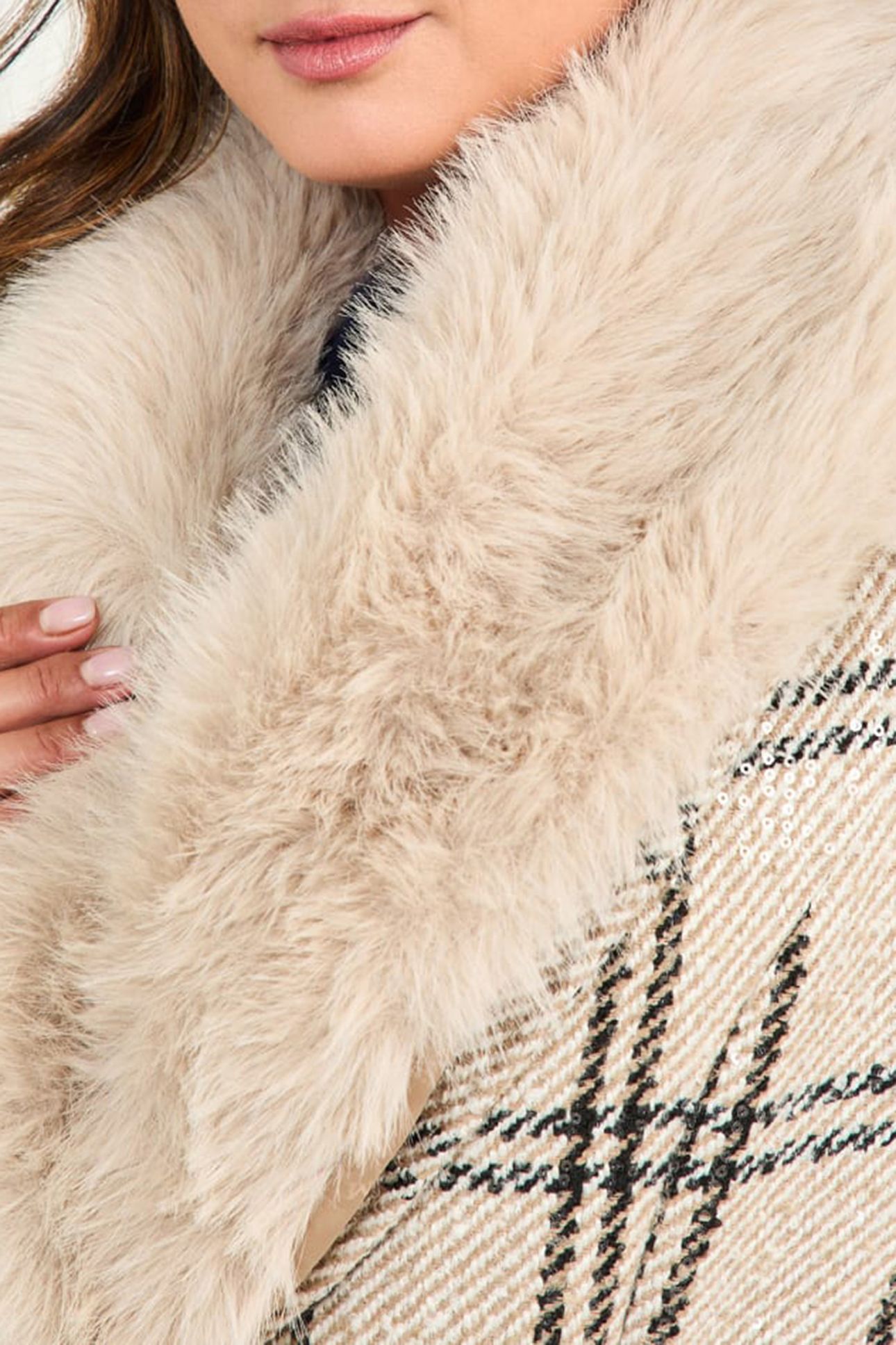 MARCIANO BY GUESS CHARLIZE PLAID COAT WHITE DENEUVE MULTI 7