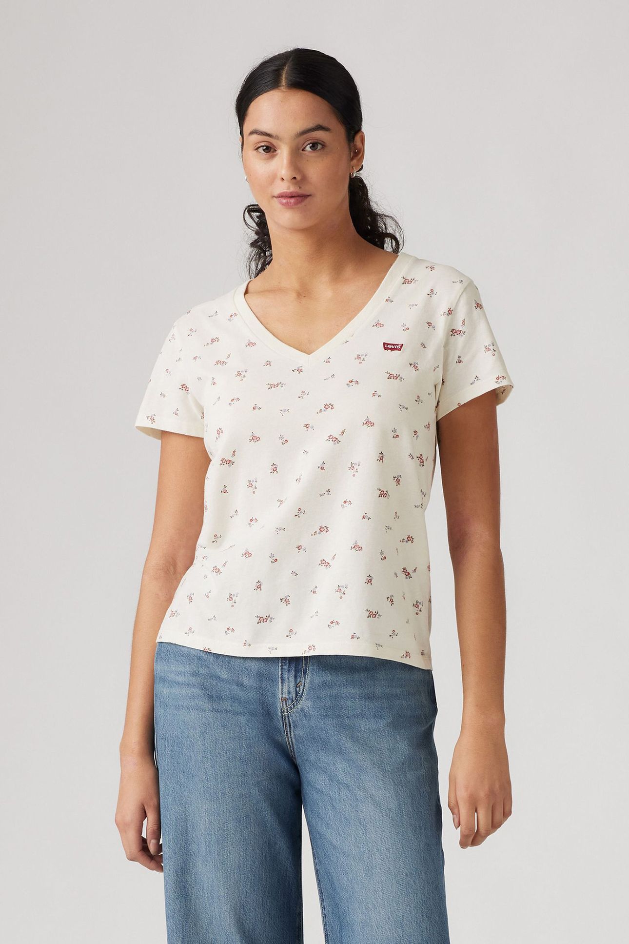 PERFECT VNECK LOU DITSY FLORAL-V4 EGRET COTTON 5