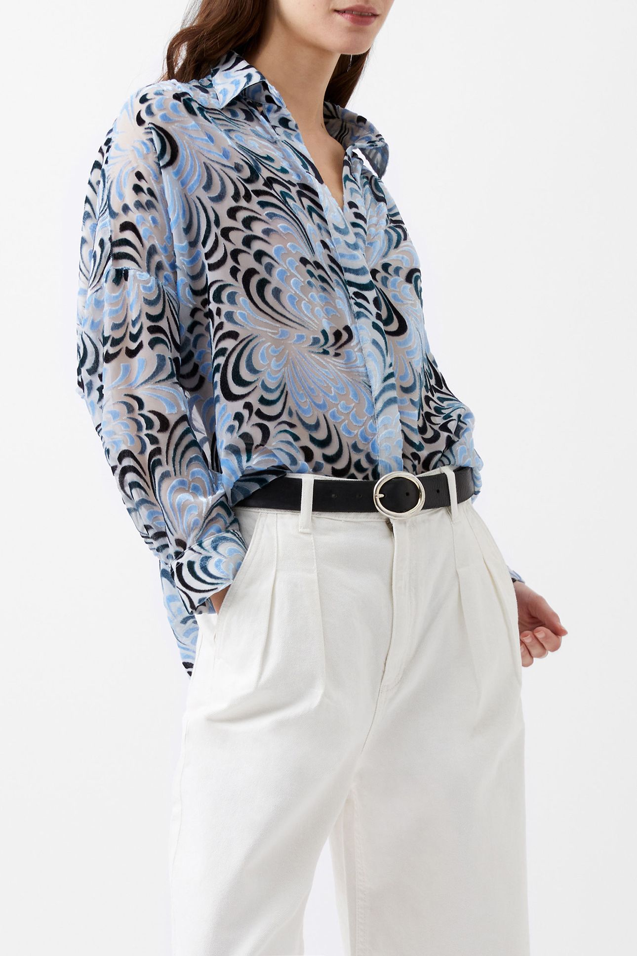 DIA DEVORE V BUTTON POPOVER SUMMER WHITE/BLUE 4