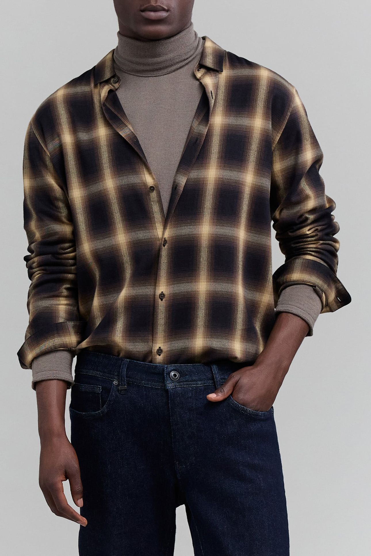 SHIRT REGULAR DARK KHAKI CHECK PATTERN HOMME 1
