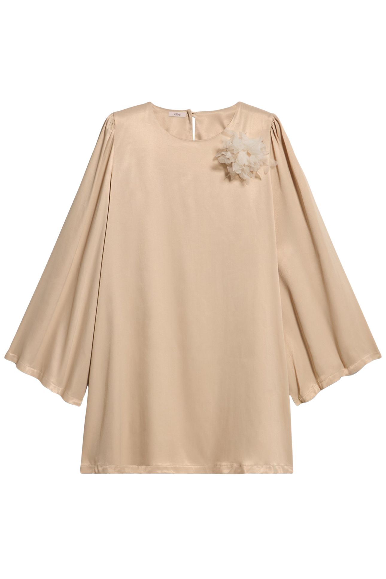LONG-SLEEVED SATIN DRESS BEIGE 3