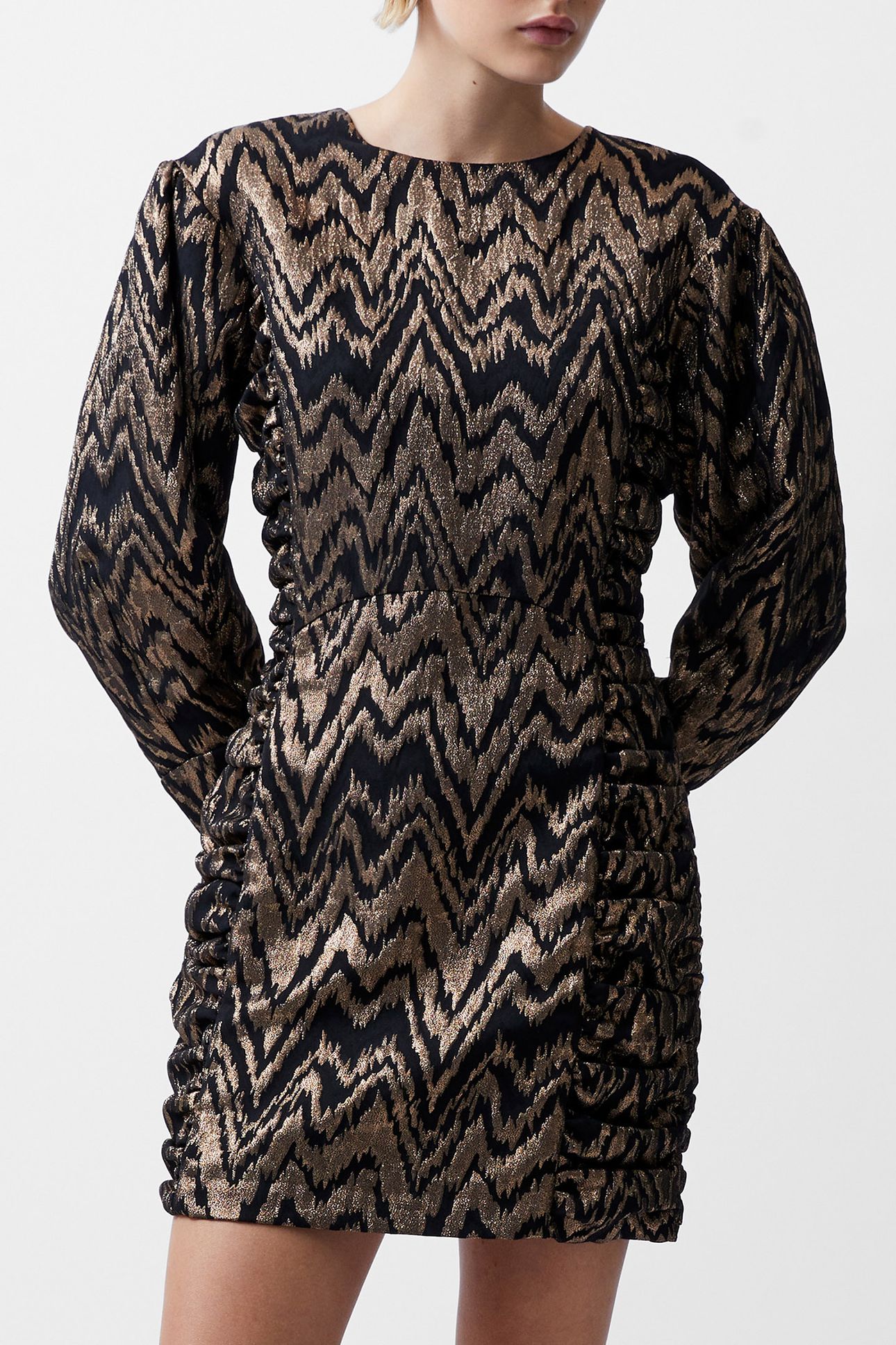 ELLERY JACQUARED PUFF SLV DRES BLACKOUT/COPPER 1