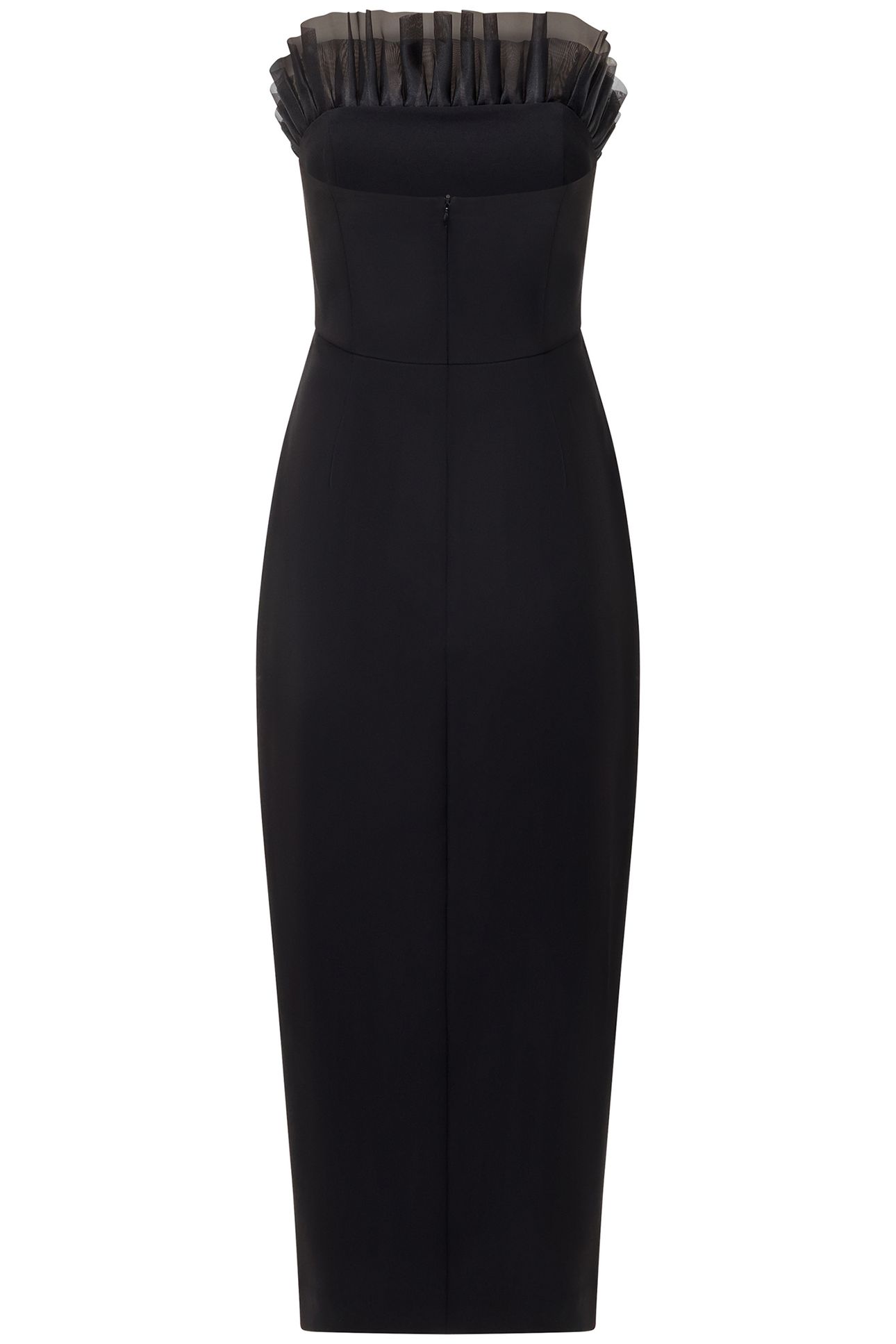 BANDEAU ORGANZA MIX FRILL MIDI DRESS BLACK 3