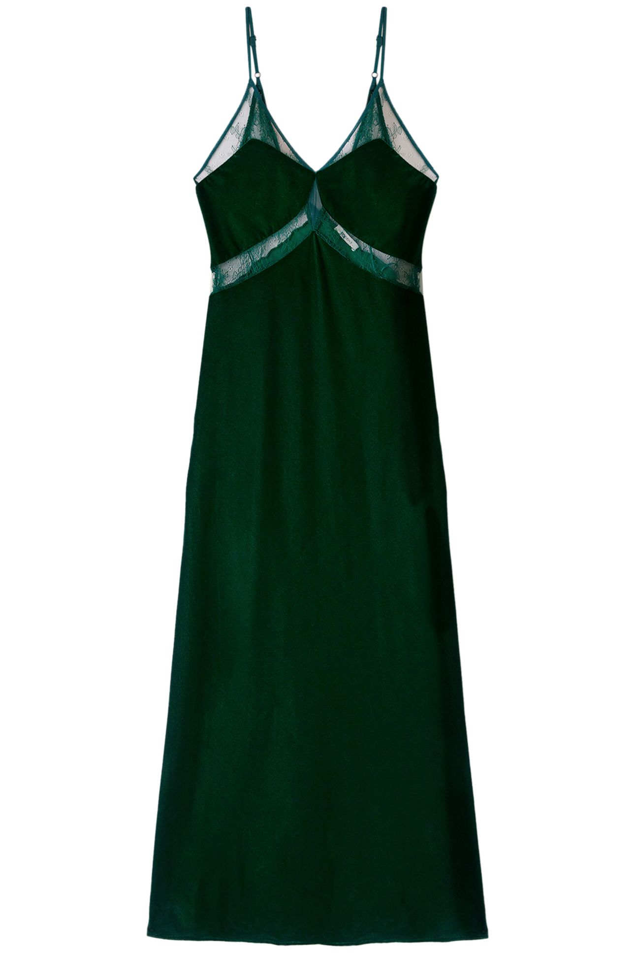 SMOOTH VELVET AND LACE LINGERIE DRESS GREEN 3