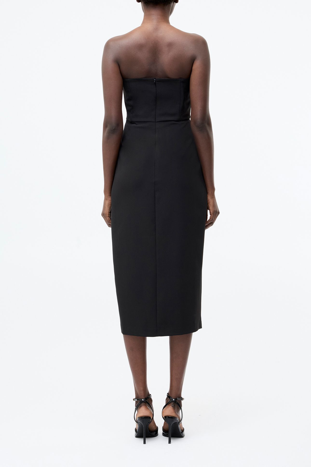 BANDEAU ORGANZA MIX FRILL MIDI DRESS BLACK 2