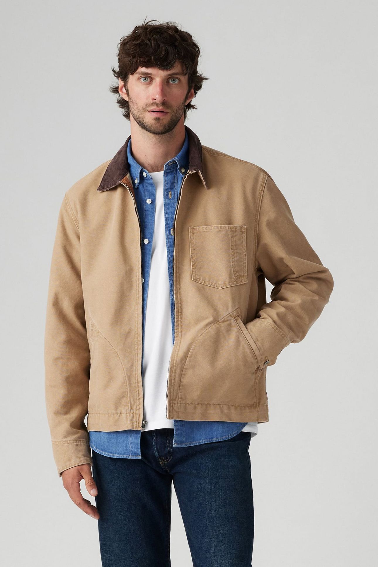 FULL ZIP MECHANICS BARN JACKET IN TAN 1