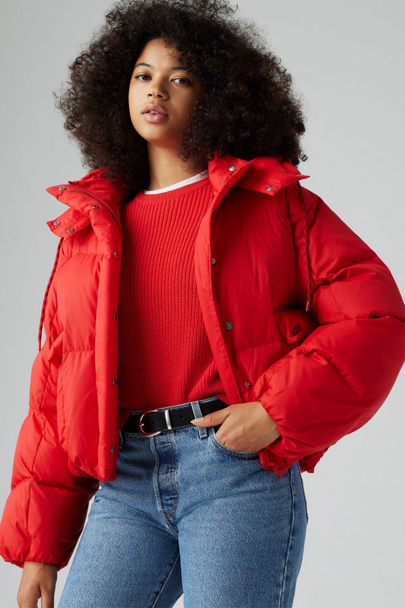 WESTERN BUBBLE SHORTY PUFFER COAT IN RED 4